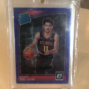 Trae young blue velocity rated rookie basketball card